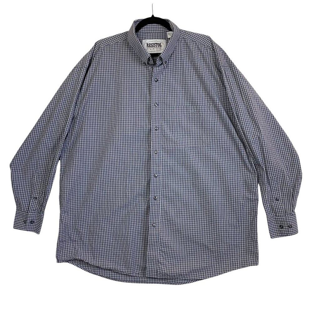 Resistol Ranch Blue White Plaid Button Front Long Sleeve Western Shirt XXL